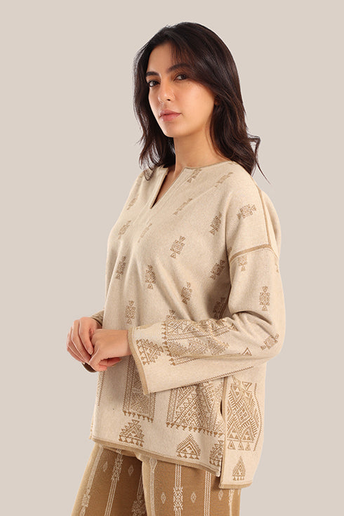 Loose fit patterned jacquard sweater